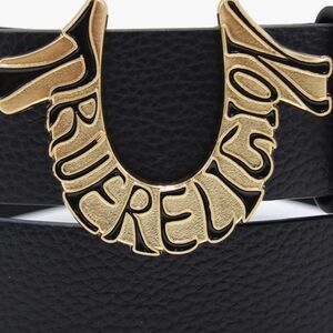 TRUE RELIGION Men's Sz42 Belt Black Gold Metal Buckle "SHOUP" BRAND-NEW w/tag